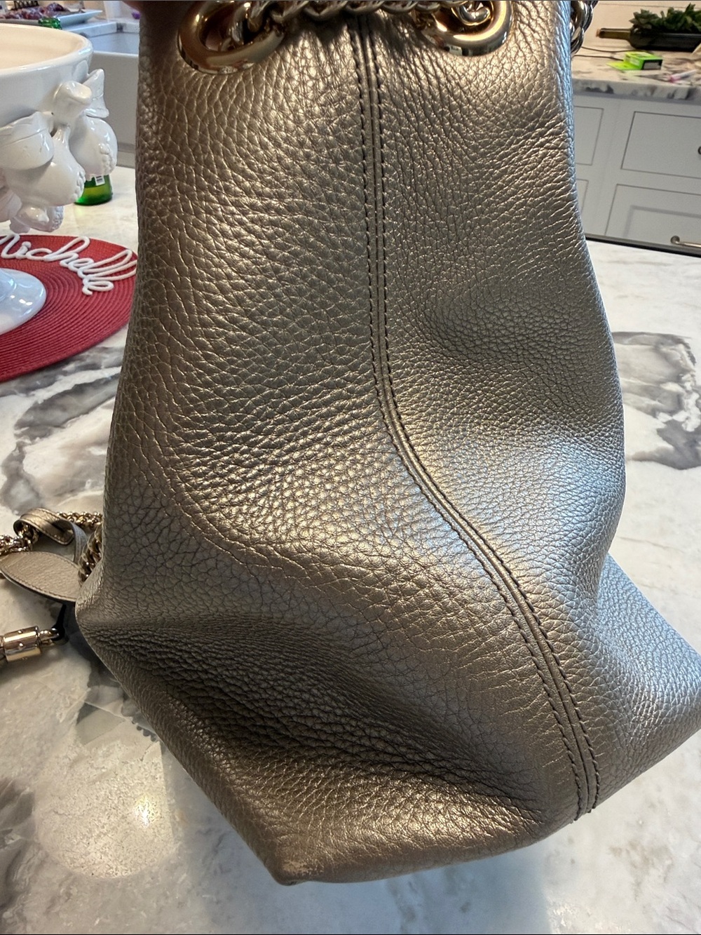 Gucci Metallic Pewter Soho Shoulder Bag with Tassel Chain Strap - Picture 4 of 5